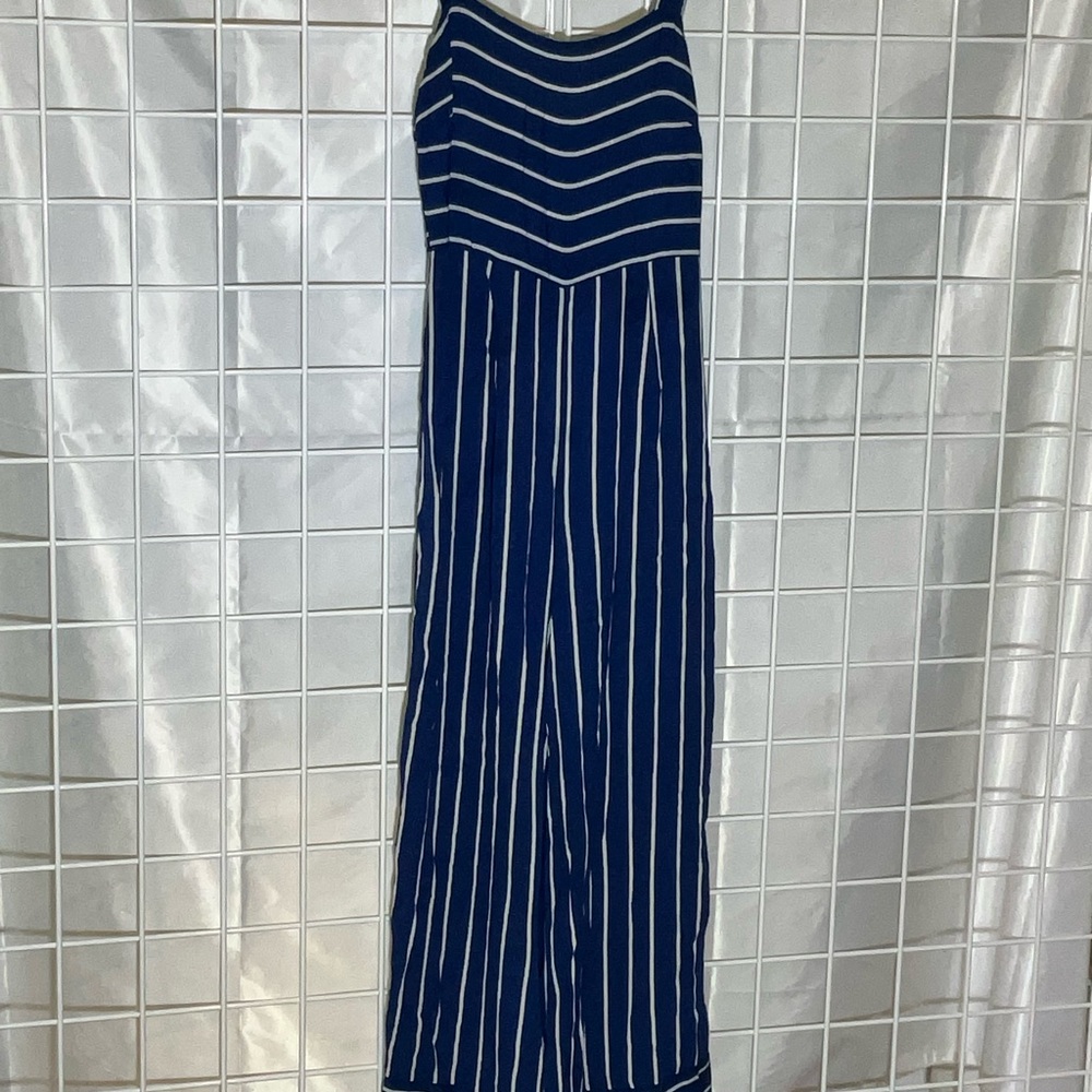 Forever 21 Navy and White Striped Jumpsuit